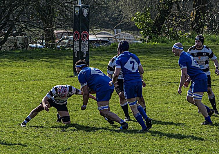 Karl Busch on his way for a vital Blues try